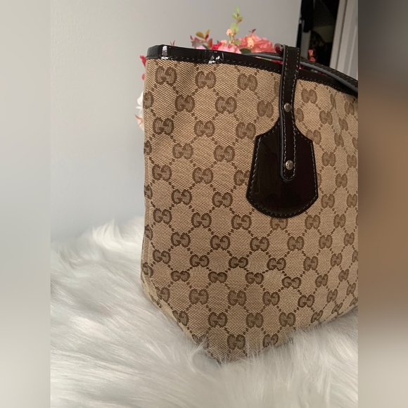 Gucci Jolie Tote GG monogram canvas brown small patent black trim - Picture 4 of 10